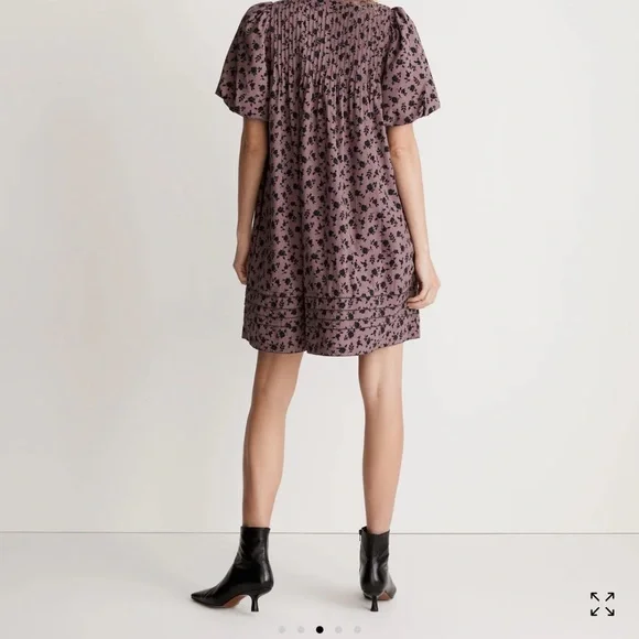 Madewell Purple and Black Mini Dress with Puff Sleeves and Pockets - Picture 2 of 8